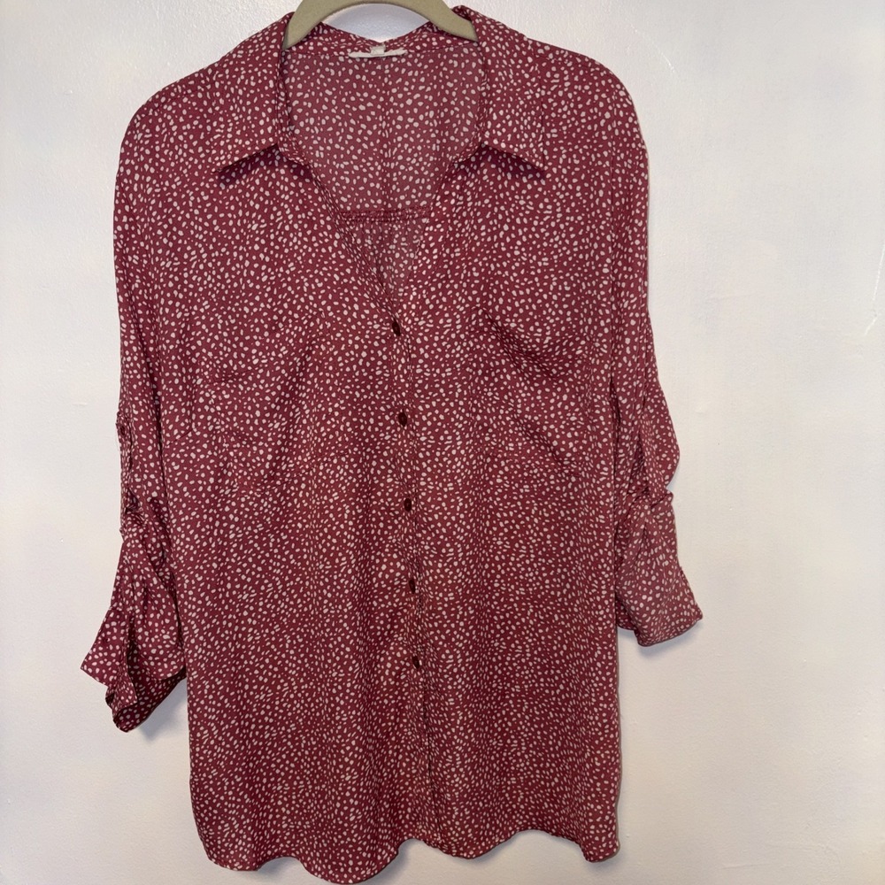 Maurices Women's Mauve Pink  Shirt‎ Blouse Dots Roll Tab Sleeves NWT 2XL
